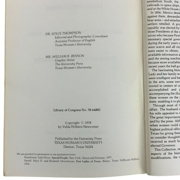 Texas First Ladies Historic Costume Collection Book By TWU 1978 Edition - Picture 3 of 7